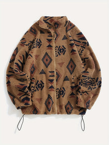 NordFleece™ – Warme Damen Fleecejacke mit Aztekenmuster – Rost