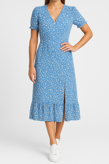 Nova – Freizeit-Maxikleid mit V-Ausschnitt und Schlitz – Blau