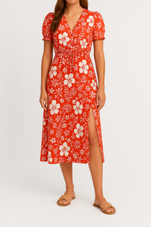 Nova – Freizeit-Maxikleid mit V-Ausschnitt und Schlitz – Orange