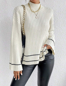Nadine | Damen Gerippter Rollkragenpullover für den Winter – Weiß