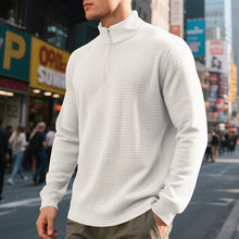 Herren nan urbaner Halbzip-Pullover mit feiner Quadratstruktur und hohem Stehkragen Drune – Weiß