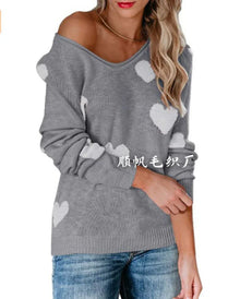 Claudia | Damen-Weihnachtspullover mit Herzmuster – Grau