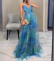 Nalina - Fließendes geblümtes Maxikleid – Blau