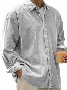 Herren nan langärmliges Oversize-Cordhemd mit Hemdkragen und durchgehender Knopfleiste Drune – Hellgrau
