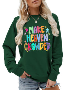 Damen Sweatshirt mit buntem Motiv und verspieltem Schriftzug – Dunkelgrün