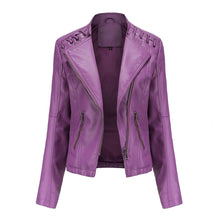 Elegante Lederjacke Mit Stickstil Auf Der Schulter Für Damen | Luxuriöse Streetwear – Lila