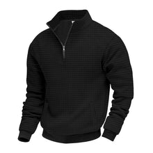 Herren nan wärmendes Waffel-Halbzip-Sweat mit Kastenquadratstruktur und Kängurutasche Drune – Schwarz