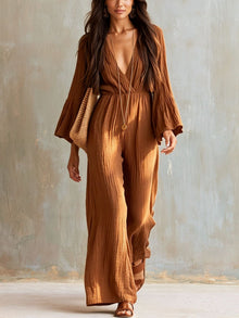 Magdlena – Luftiger Jumpsuit mit V-Ausschnitt – Braun