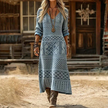Bea | Vintage-inspiriertes langärmliges Freizeitkleid – Hellblau