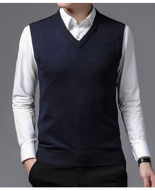 Herren V-Pullover aus feiner Baumwollmischung mit eleganter Struktur Aliams – Blau