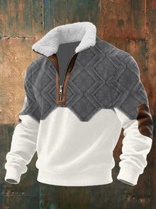 Ibrahima – Fleece Rollkragen Pullover Mit Reißverschluss – Weiß-Grau