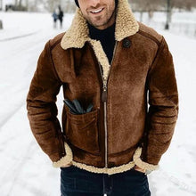 Leder- und integrierte Lammjacke – Braun