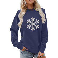 Damen Sweatshirt mit funkelndem Schneeflockenmotiv und lässigem Schnitt – Marineblau