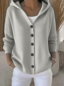 Damen nan Kapuzen-Cardigan mit Knopfleiste und lässiger Oversize-Passform Drune – Meliertes Grau