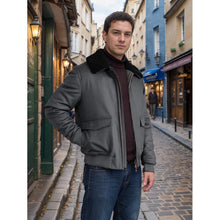 Herren modische Bomberjacke mit weichem Teddyfellkragen Aliams – Grau