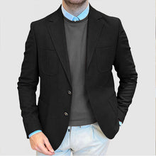 Herren Eleganter Wildlederblazer mit doppelter Knopfleiste und praktischen Taschen Aliams – Schwarz