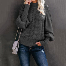 Damen nan Zopfmuster-Strickpullover mit Rollkragen und Ballonärmeln Drune – Dunkelgrau