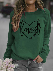 Damen Sweatshirt mit herzförmigem Aufdruck und inspirierender Botschaft – Grün