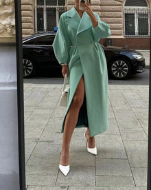 Eleganter Langer Trenchcoat für Damen | Reverskragen – Grün