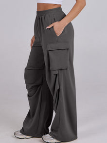Damen lässige Cargo-Hose mit elastischem Bund und weiten Beinen – Dunkelgrau