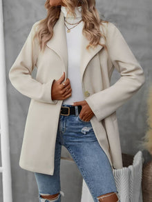Damen moderne Übergangsjacke mit großem Revers und Knopfverschluss – Aprikose