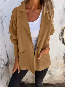 Damen modische Oversized-Blazerjacke mit praktischen Taschen – Khaki