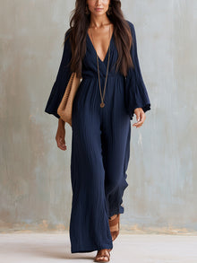 Magdlena – Luftiger Jumpsuit mit V-Ausschnitt – Marineblau