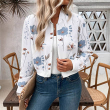 Damen Bomberjacke mit floralen Mustern und elastischem Abschluss – Weiß