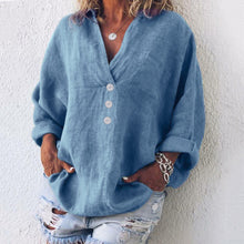 Nancy® | Eleganter Pullover aus Baumwolle und Leinen – Blau
