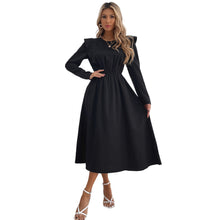Damen elegantes Maxikleid mit Rüschendetails und elastischem Taillenbund – Schwarz