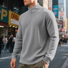 Herren nan urbaner Halbzip-Pullover mit feiner Quadratstruktur und hohem Stehkragen Drune – Hellgrau