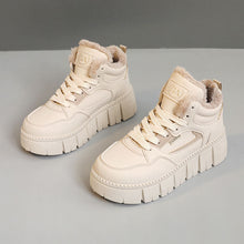 Damen High-Top Sneakers mit kuscheligem Fleece-Innenfutter und trendiger Plateausohle – Khaki