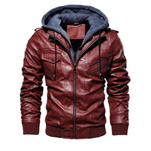 Herren Lederjacke mit Kapuze und Taschen – Rot