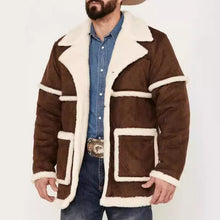 Herren Lammfell-gefütterte Bikerjacke mit breitem Kragen und praktischen Taschen Aliams – Braun