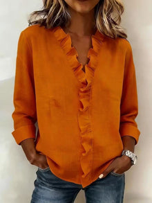 Pabasari - Stilvolle Bluse Mit V-Ausschnitt Und Zarten Rüschen – Orange
