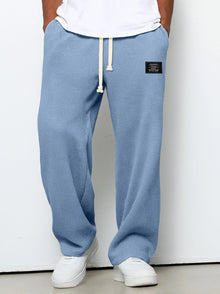 Herren nan lässige Waffelstrick Loungehose mit Kordelzug und geradem Schnitt Drune – Hellblau