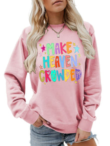 Damen Sweatshirt mit buntem Motiv und verspieltem Schriftzug – Rosa