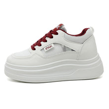 Damen modische Plateau-Sneaker mit atmungsaktivem Obermaterial und dämpfender Laufsohle – Weinrot