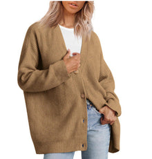 Damen-Strickjacke in Übergrößer | Gestreift – Khaki