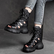 Damen trendy Chunky Sandalen mit offenen Zehen und sportlichem Schnürdesign Fudus – Schwarz