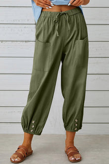 Tracy - Modische Haremshose mit Knopfdetail für einen trendigen Look – Grün