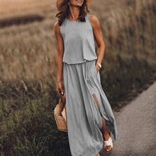 Ärmelloses Maxikleid | Fließender Stoff | Femininer Stil – Grau