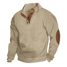 Herren nan grobstrickpullover mit Stehkragen, Knopfleiste und Ellbogenpatches Drune – Khaki