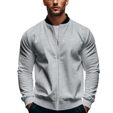 Herren nan schmale Zip-Bomberjacke aus weichem Sweat mit Stehkragen und seitlichen Eingrifftaschen Drune – Hellgrau