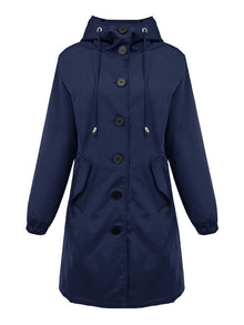 Damen nan leichter Regenparka mit Kapuze, überlanger Knopfleiste, Tunnelzug und aufgesetzten Taschen Drune – Dunkelblau