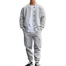 Herren nan College-Bomberjacke mit kontrastbündchen und Cargo-Jogginghose Set Drune – Grau