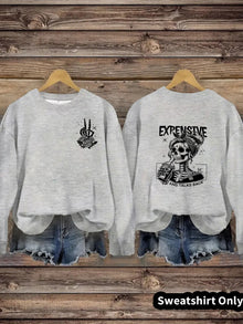 Damen Sweatshirt mit kreativem Motiv und lässigem Schnitt – Grau