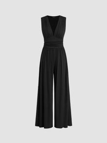 Chic ärmelloser Jumpsuit mit weitem Bein – Schwarz