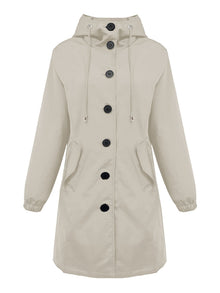 Damen nan leichter Regenparka mit Kapuze, überlanger Knopfleiste, Tunnelzug und aufgesetzten Taschen Drune – Cremeweiß