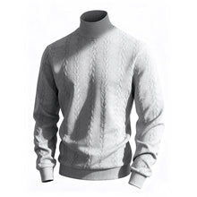Herren nan feiner Zopfmuster-Rollkragenpullover mit schmaler Passform, geripptem Kragen und elastischen Bündchen Drune – Hellgrau
